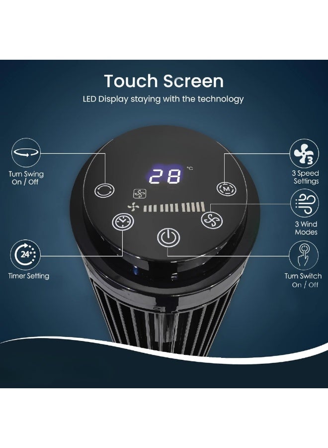 م.ا & ف'س مروحة عمودية مقاس 41 بوصة مع شاشة LED، مروحة هادئة بقوة 50 واط بثلاث سرعات، مروحة تبريد مزودة بوظيفة مؤقت، مروحة متأرجحة بزاوية 75 درجة للمنزل وغرفة المعيشة والمكتب (أسود) - Image 5